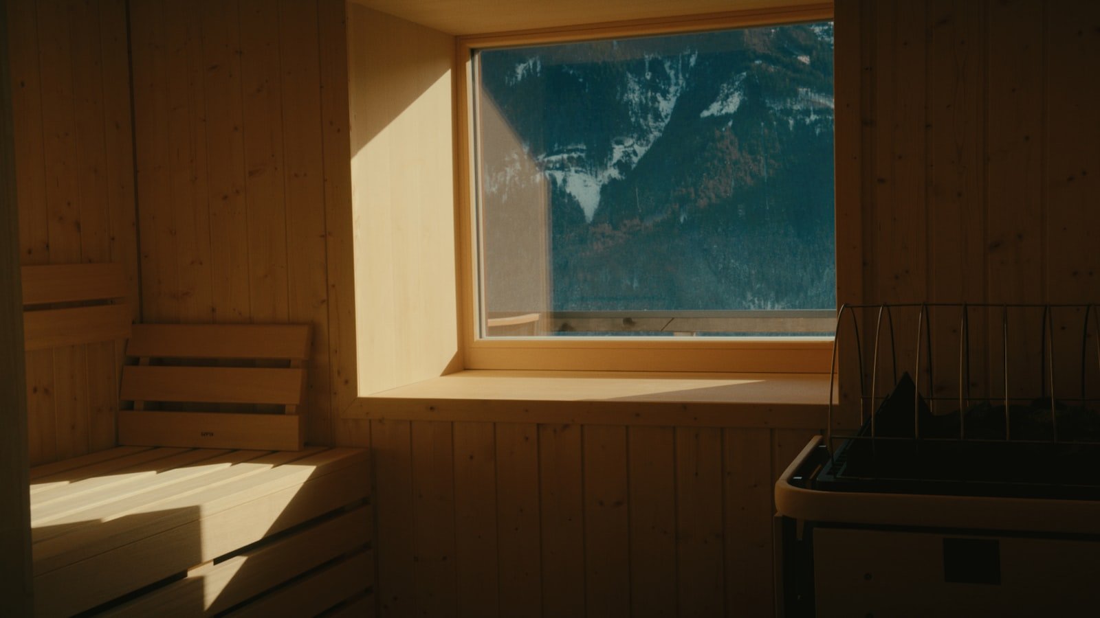 Timber sauna with Himalayan view