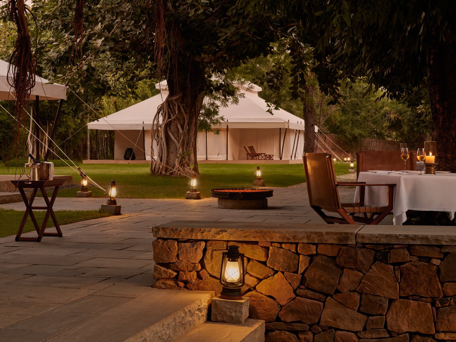 Tented safari lodge at dusk — Aman-i-Khás style